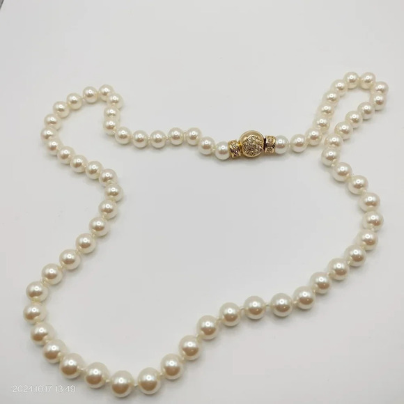 Rau Klikit Faux Pearl Knotted String Necklace Magnetic Closure - Picture 2 of 8